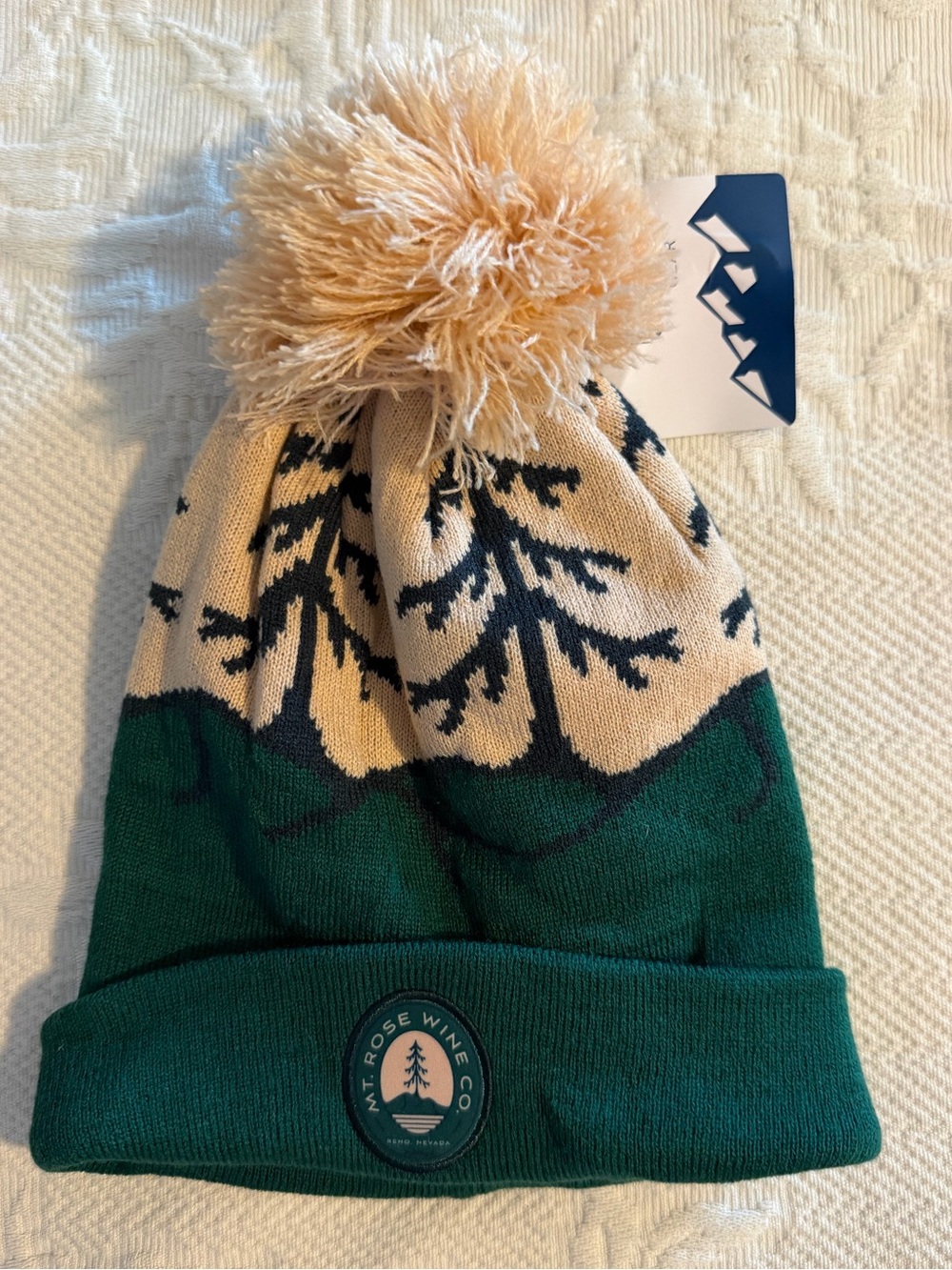 boco Gear Green Ivory Mt. Rose Wine Co. Pom Pom Beanie